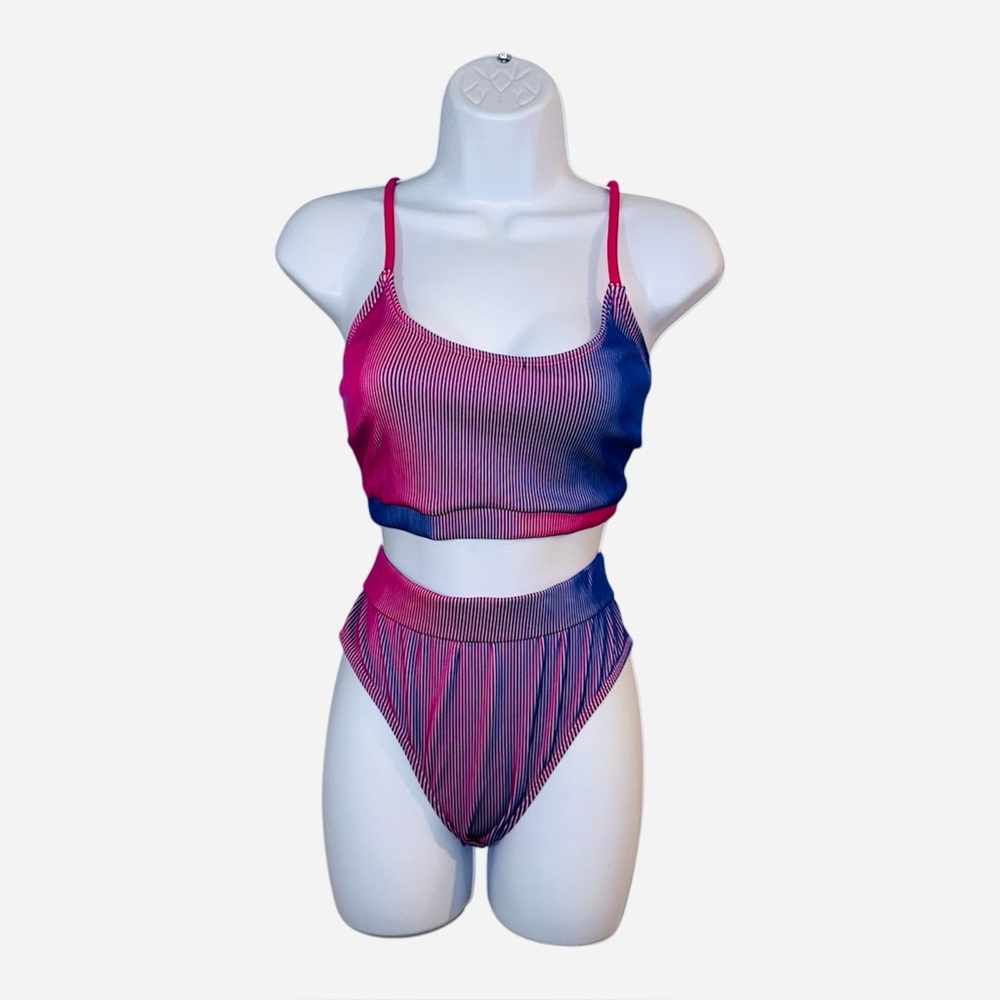 Cupshe Pink Gradient Adjustable Bikini Top & Retro Bottoms Set Large NWT